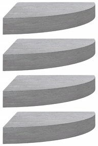 Mensole Angolari 4 pz Grigio Cemento 25x25x3,8 cm in MDF