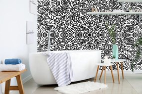 Carta da parati – Ornamento con motivo floreale in bianco e nero