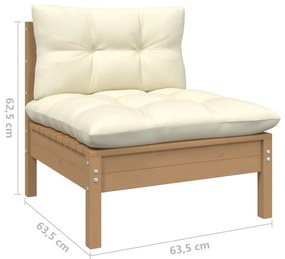 Set divani da giardino 4 pz con cuscini crema in legno di pino