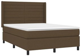 Letto a Molle Materasso e LED MarroneScuro 140x190cm in Tessuto