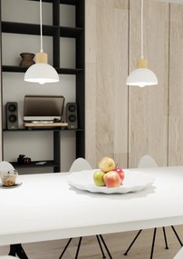 Lampada a sospensione in acciaio e legno SECO 1 E27 bianco