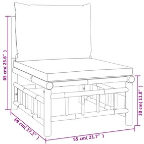 Set Salotto da Giardino 6pz con Cuscini Grigio Scuro Bambù