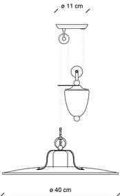 Lampadario Vintage Country Saliscendi Ferro E Ceramica Bianco 1 Luce E27