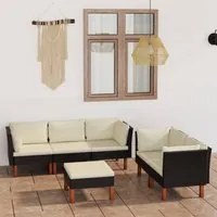 Set Divani da Giardino 6 pz con Cuscini in Polyrattan Nero cod mxl 40511