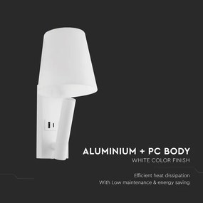 Lampada da parete LED con porta USB, 2 W, 230 V, 3000 K, bianca