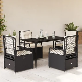 Set da pranzo da giardino 5 pz nero con cuscini in polyrattan