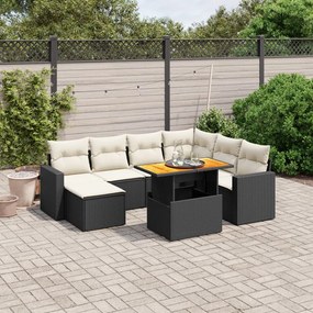 Set divani da giardino con cuscini 8 pz nero in polyrattan