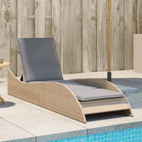 Lettino Prendisole Con Cuscino Beige 60x205x73 Cm İn Polyrattan /