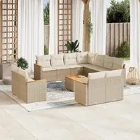 Set Divani da Giardino 12 pz con Cuscini Beige in Polyrattan 3226506