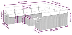 Set divani da giardino 11 pz con cuscini in polyrattan grigio