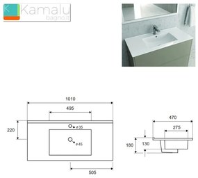 Kamalu - mobile bagno 100cm con lavabo incasso cassetti e ante tod-100lb