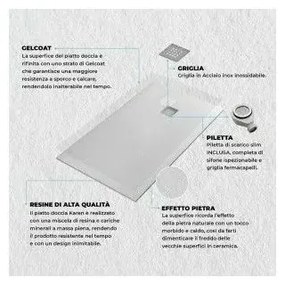 Piatto doccia filo pavimento Karen 80x160 in resina bianco pietra