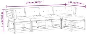 Set Divani Giardino 5 pz con Cuscini in Legno Massello di Pino