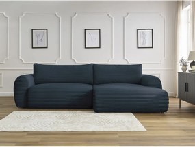 Divano angolare in blu scuro allungabile (con penisola a destra) con rivestimento in velluto a coste Lucien – Bobochic Paris