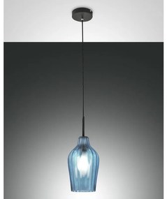 Lampadario Glamour Stintino nero paralume azzurro E27 LA MIA LUCE