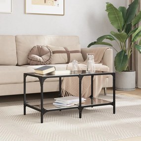 Tavolino Con Piano İn Vetro Nero 78,5x40x40 Cm Acciaio /