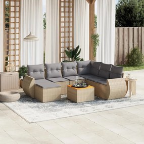 Set divano da giardino 8 pz con cuscini beige in polyrattan