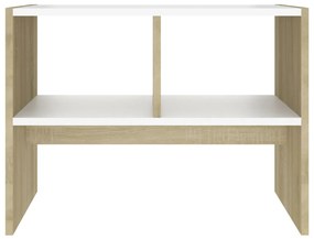Tavolino Bianco e Rovere Sonoma 60x40x45 cm Legno Multistrato