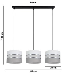 Lampadario su corda CORAL 3xE27/60W/230V  bianco/grigio