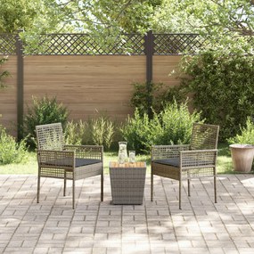 Set bistro da giardino 3 pezzi con cuscini grigio in polyrattan