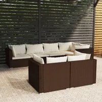 Set Divani da Giardino 7 pz con Cuscini in Polyrattan Marrone 3102474