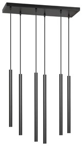 Lampadario 6 Luci Moderno Shu Acciaio Nero E Paralumi A Cilindri Sottili