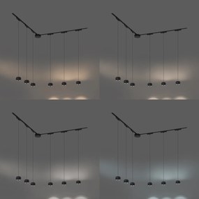 Sistema di illuminazione su binario moderno con 6 faretti a sospensione neri monofase - Magnetic Lance
