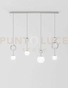 Oto sospensione lin bianco rigadin nickel satinato 4 luci attacco g9