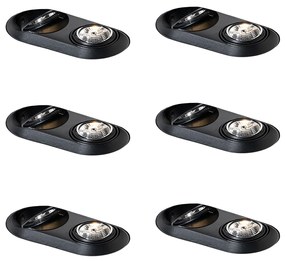Set di 6 faretti da incasso arrotondati neri GU10 70mm 2-luci - Hubs