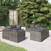 Set Divani da Giardino 8 pz con Cuscini in Polyrattan Grigio cod mxl 43762