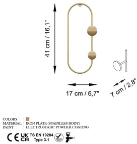 Attaccapanni da parete color oro in metallo Dama - Kalune Design