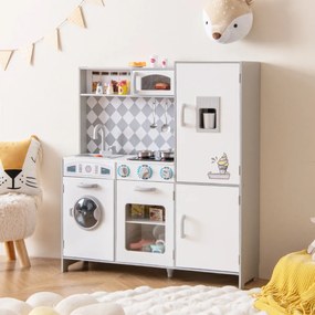 Costway Cucina giocattolo in legno integra macchina del ghiaccio e piano cottura, Cucina giocattolo integra forno e microonde 3 Colori