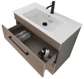 Mobile bagno sospeso 80 cm Smart olmo/lava con specchio contenitore