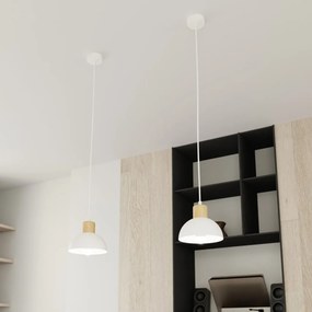 Lampada a sospensione in acciaio e legno SECO 1 E27 bianco