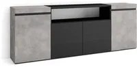 Credenza, Mobile soggiorno 200x75x35cm, 4 Porte, grande stoccaggio, Stile moderno colore Cemento