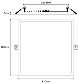 Pannello LED 24W da incasso Quadrato, Foro Tondo Ø205mm, CCT Colore Bianco Variabile CCT