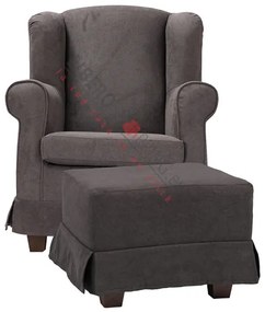 Poltrona imbottita in tessuto sfoderabile BERGERE GRIGIO con pouf