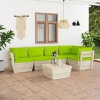 Set Divani da Giardino su Pallet 6 pz con Cuscini Legno Abete 3063575