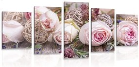 Quadri 5 pezzi – Composizione floreale festosa di rose