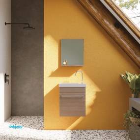 Mobile Bagno Sospeso "Perla" Da 40 Cm Composto Da Un'Anta Lavabo E Specchio Con Mensola Finitura Rovere Fumo