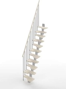 Scala a rampa passo giapponese Bria IRIS, larghezza 60 cm, struttura in acciaio grigio argento, gradini in legno faggio, colore bianco