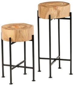 Set Tavolini Da Salotto 2 Pz İn Legno Massello Di Acacia /