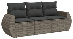 Set Divani da Giardino 3 pz con Cuscini Grigio in Polyrattan