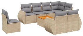 Set divano da giardino 9 pz con cuscini beige in polyrattan