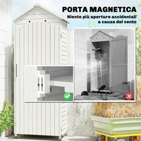 Casetta Box da Giardino 85x58x213 cm Ripostiglio con Scaffali Regolabili e Tetto Zincato in Legno Bianco...