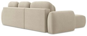 Divano angolare marrone chiaro allungabile/con contenitore (con penisola a sinistra/con chaise lounge) con rivestimento in bouclé Pele – Makamii
