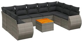 Set Divano da Giardino 10 pz con Cuscini Grigio in Polyrattan