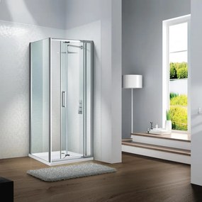 Porta doccia pieghevole L 90-100 cm x H 195 cm per nicchia in vetro trasparente SP. 6 mm, profilo lucido cromo, serie Slimline