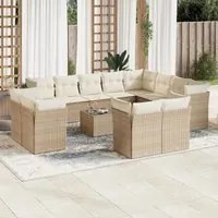 Set Divano da Giardino 13 pz con Cuscini Beige in Polyrattan 3250377