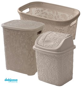 Set Bagno "Linea Flower" 3 Pezzi in Plastica Colore Tortora